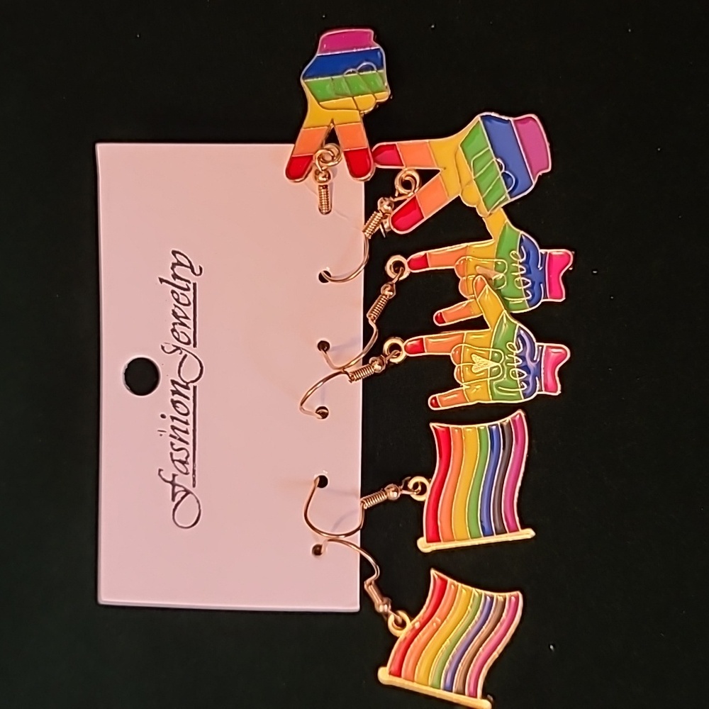 3 pairs of Pride earrings. NWOT, hanger card.